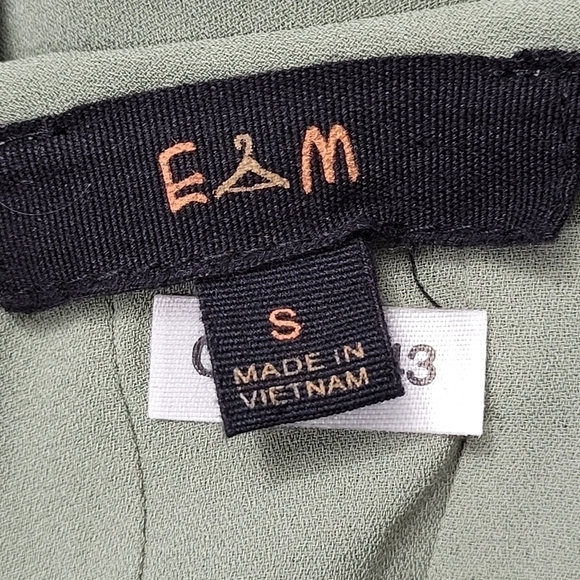 COTTON Sage Long Sleeve Lace Tie-up Pleated Blouse Sage Green Size S oversized - Picture 8 of 9